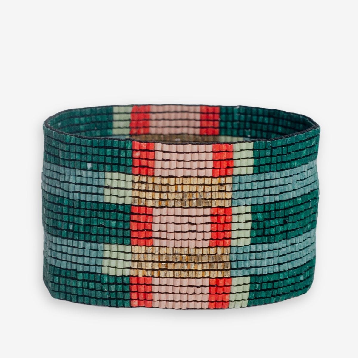 Brooklyn Mixed Rectangles Beaded Stretch Bracelet Teal + Poppy WIDE STRETCH