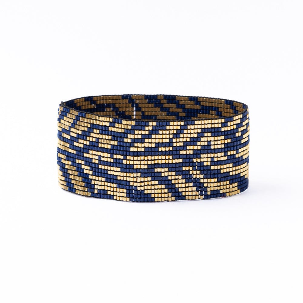 Brooklyn Tiger Print Beaded Stretch Bracelet Navy Stretch