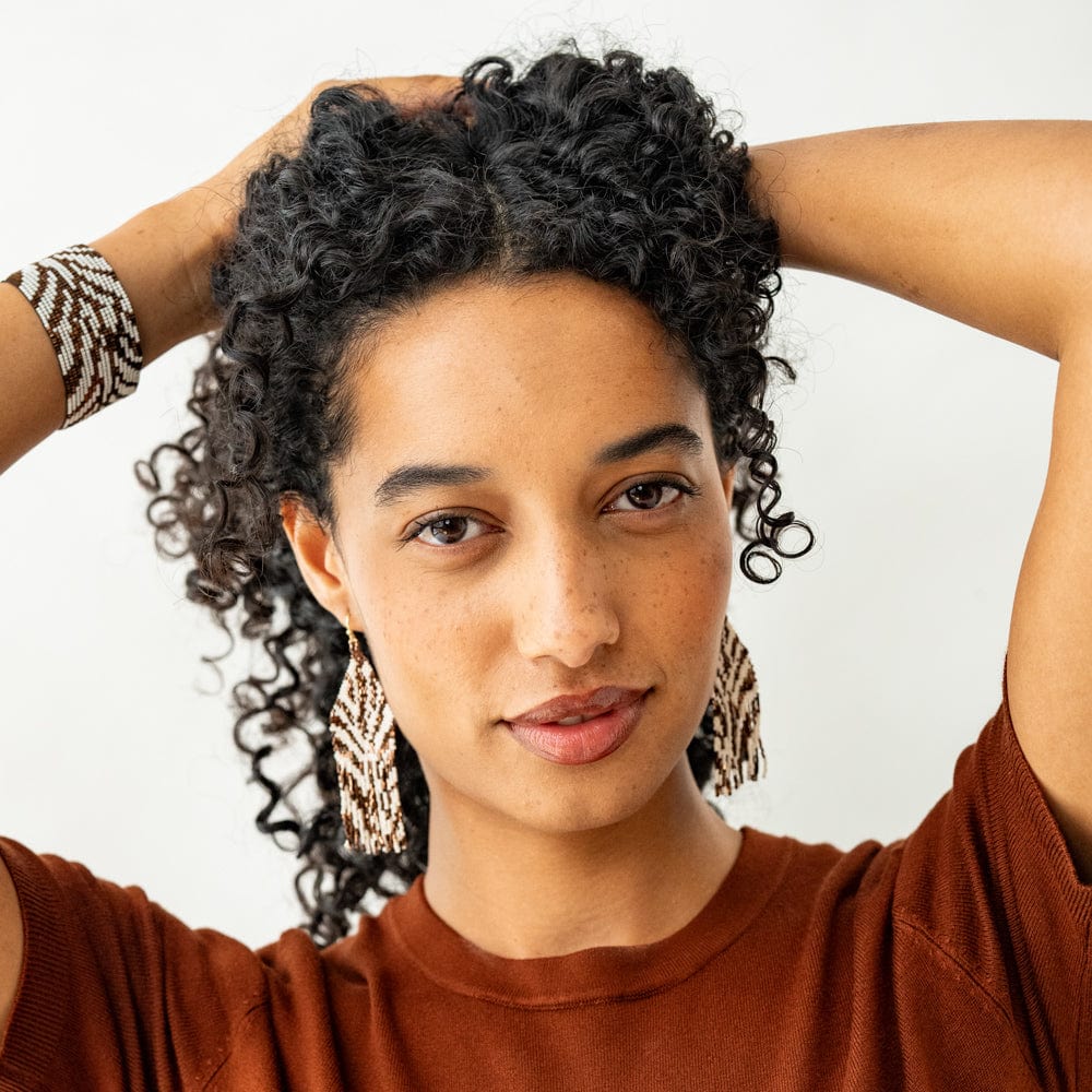 Brooklyn Zebra Print Beaded Stretch Bracelet Bronze Stretch