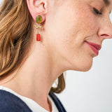 Calliope Horse Glass + Carnelian Stone Earrings Brass Dangle