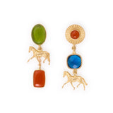Calliope Horse Glass + Carnelian Stone Earrings Brass Dangle