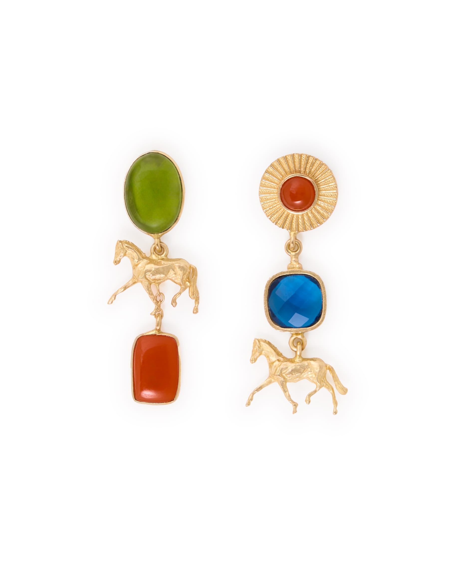Calliope Horse Glass + Carnelian Stone Earrings Brass Dangle