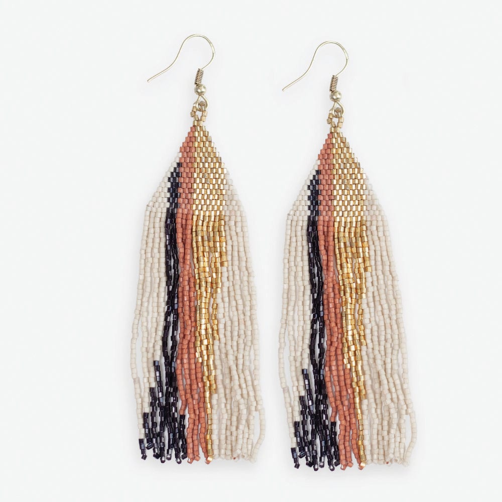 Camielle Abstract Stripe Beaded Fringe Earrings Mixed Metallic – INK ...