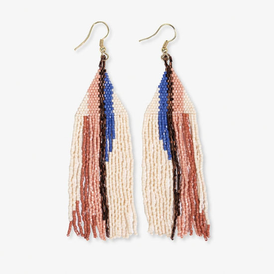 Camielle Abstract Stripe Beaded Fringe Earrings Rust + Lapis Fringe Earrings