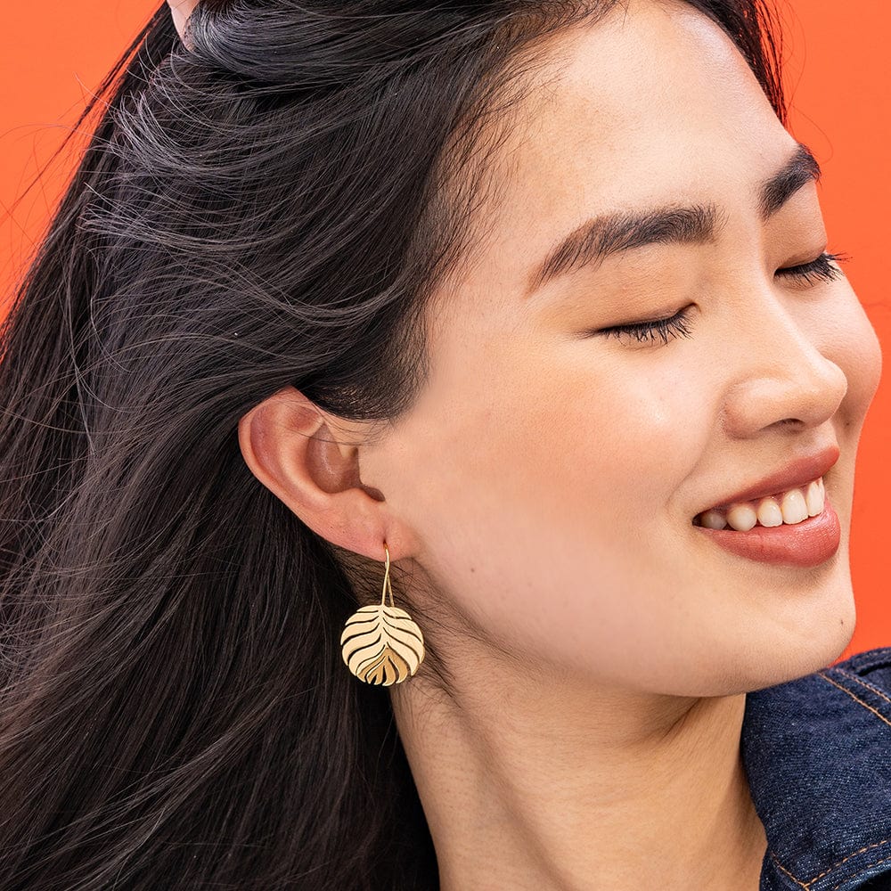 Camila Round Open Leaves Threader Earrings Brass Earrings