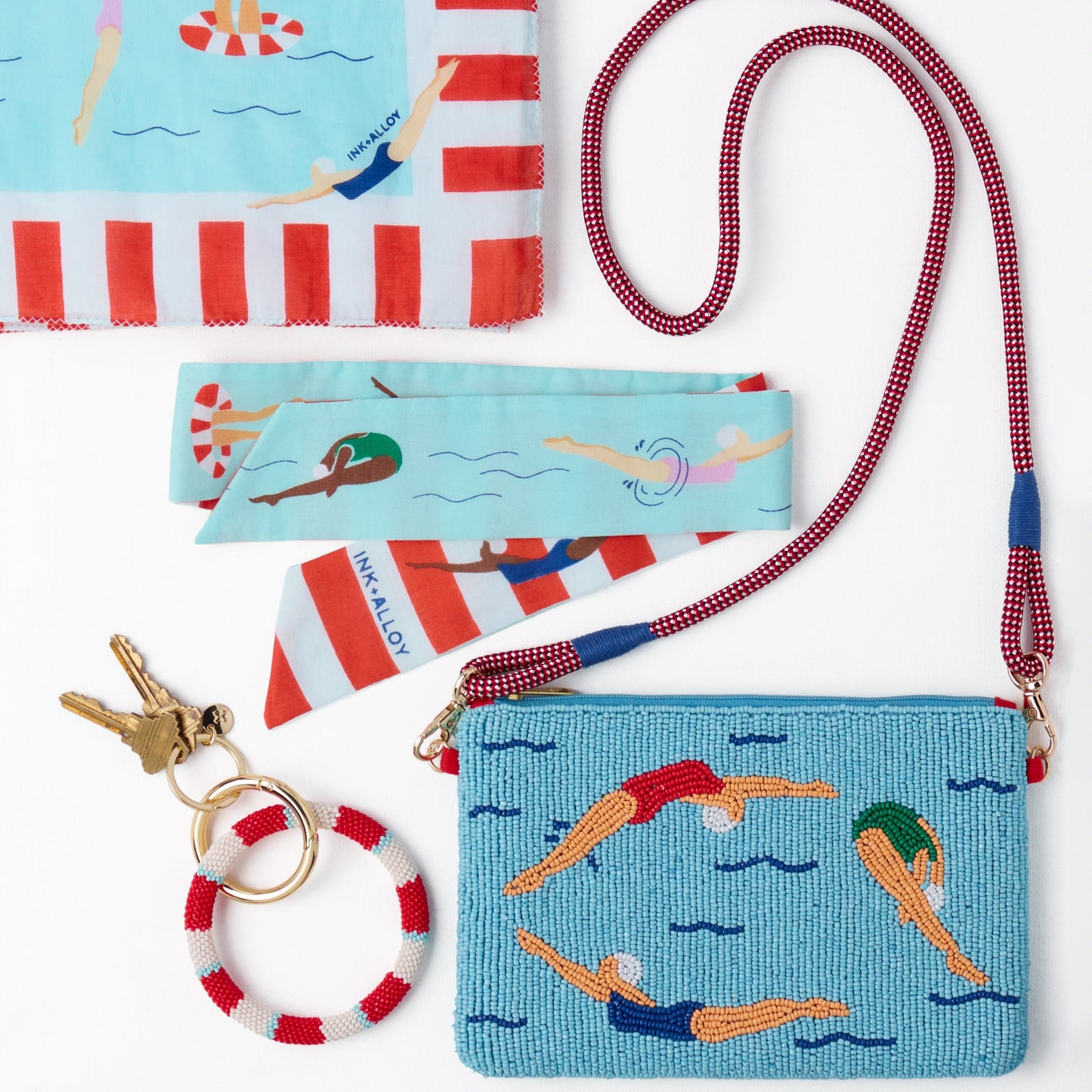 Camile Skinny Scarf Swimmer Print Skinny Scarf
