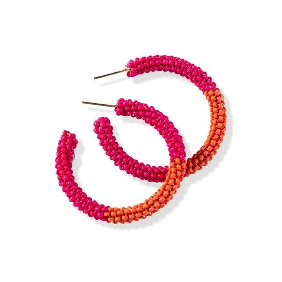 Victoria Mixed Seed Bead Hoop Earrings White + Dark Red by INK+ALLOY