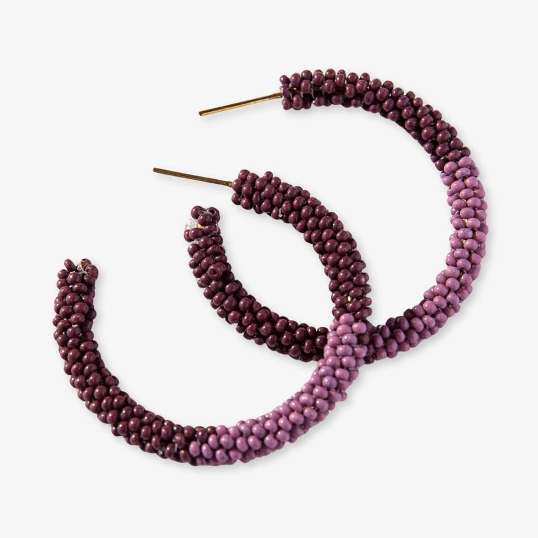 Cammy Color Block Beaded Hoop Earrings Port and Lilac Earrings