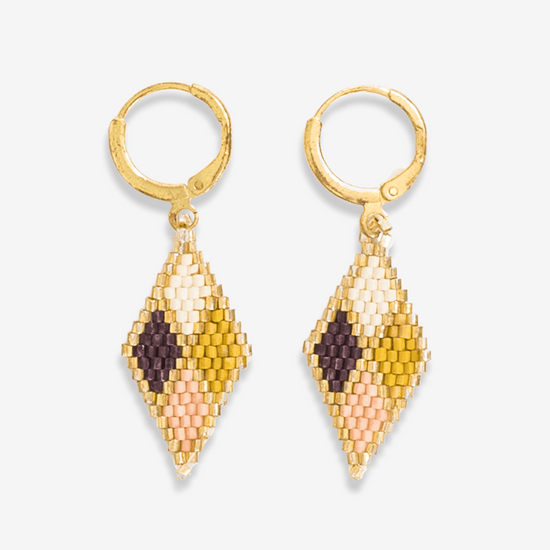 Carmen Mini Gold Hoop Diamond Pattern Beaded Drop Earrings Jaipur