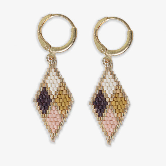 Carmen Mini Gold Hoop Diamond Pattern Beaded Drop Earrings Jaipur