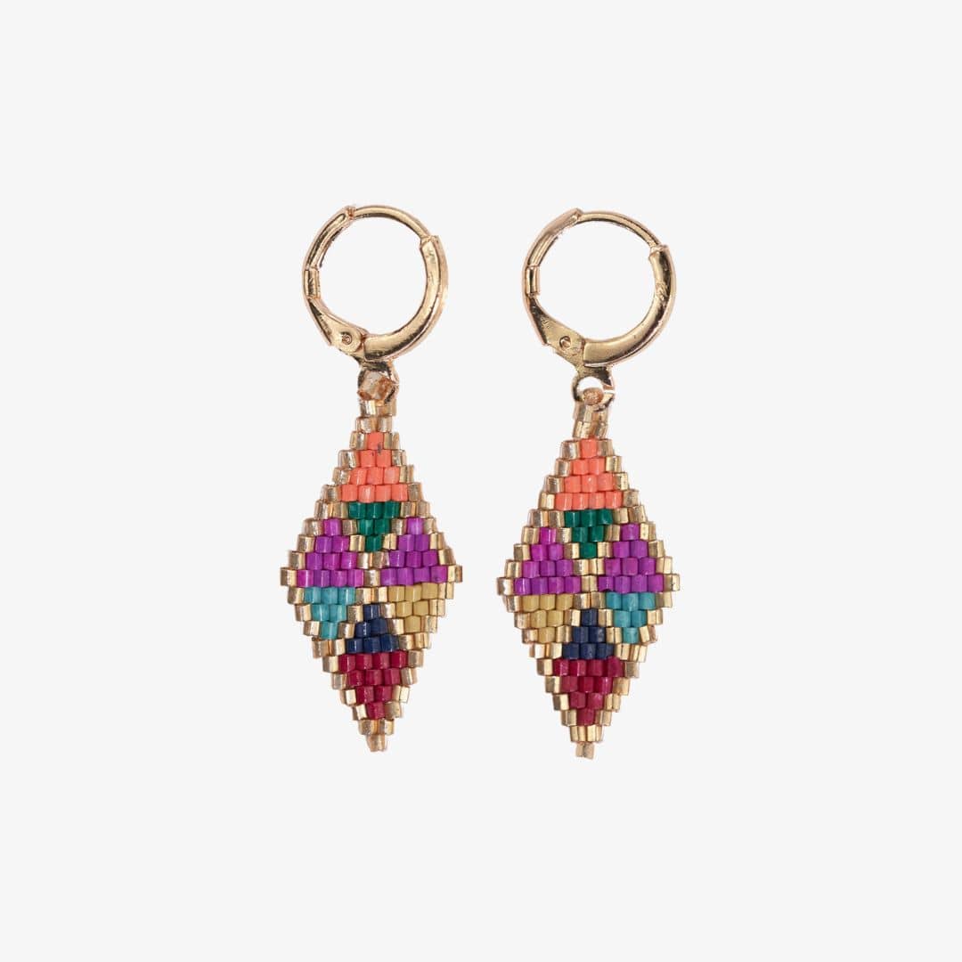 Carmen Mini Gold Hoop Mixed Triangles Beaded Drop Earrings Muted DROP