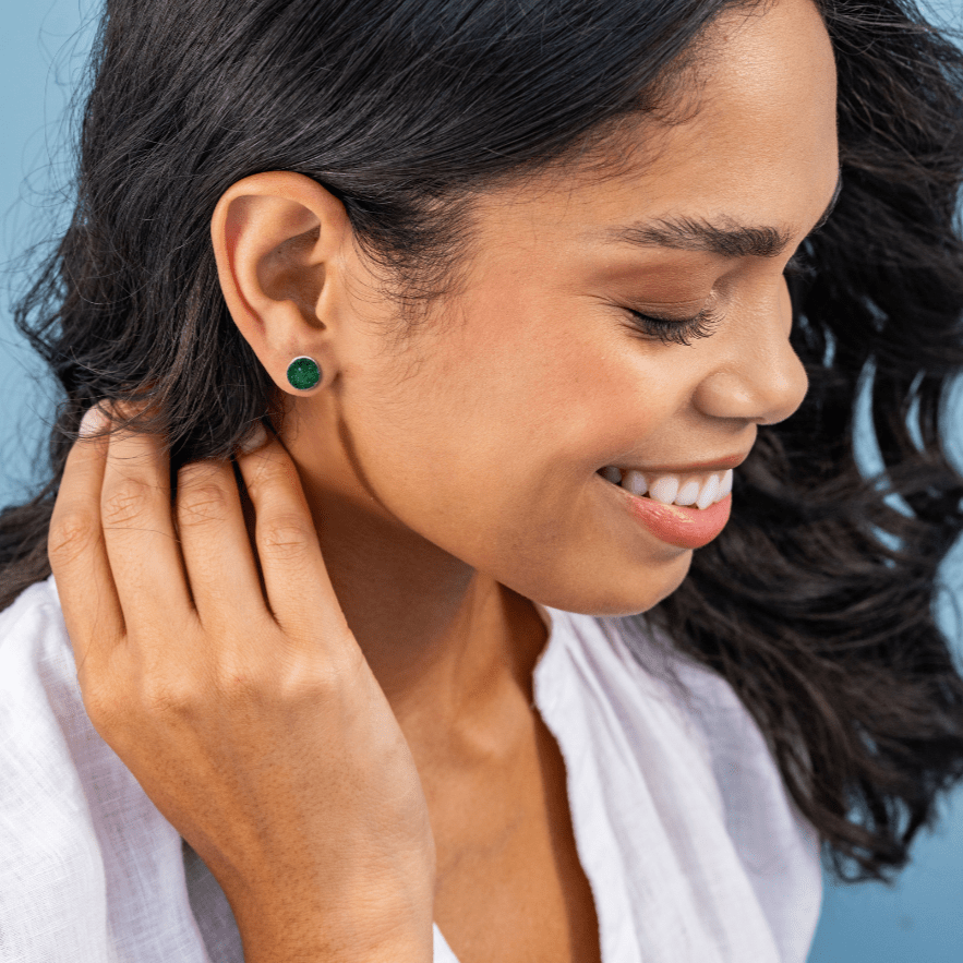 Carrie Druzy Round Post Earrings Emerald Stud