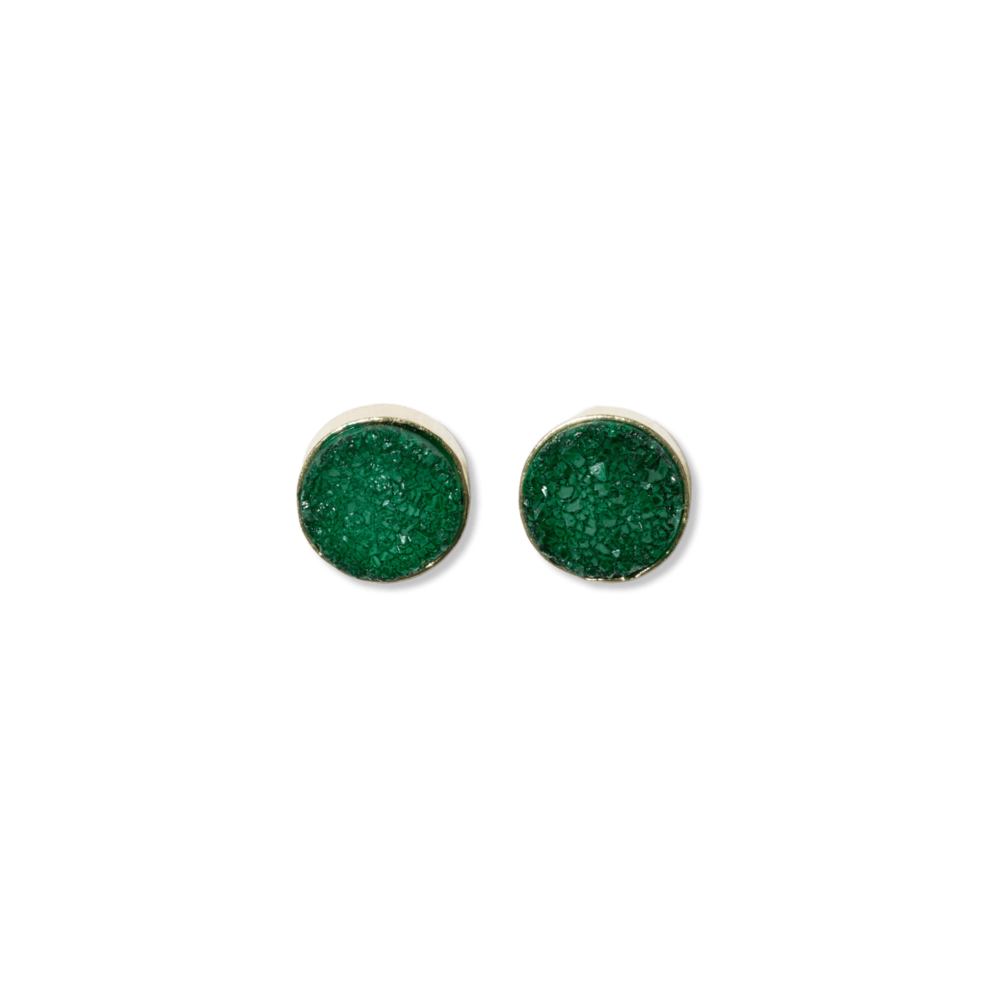 Carrie Druzy Round Post Earrings Emerald Stud