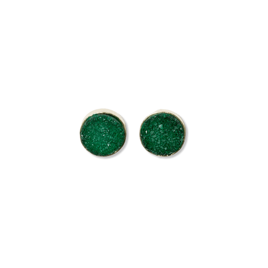 Carrie Druzy Round Post Earrings Emerald Stud