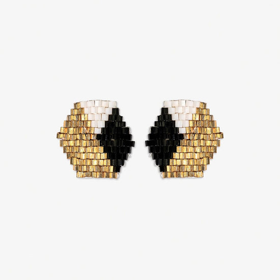 Casey Hexagon Post Beaded Earrings Black/White SMALL STUD