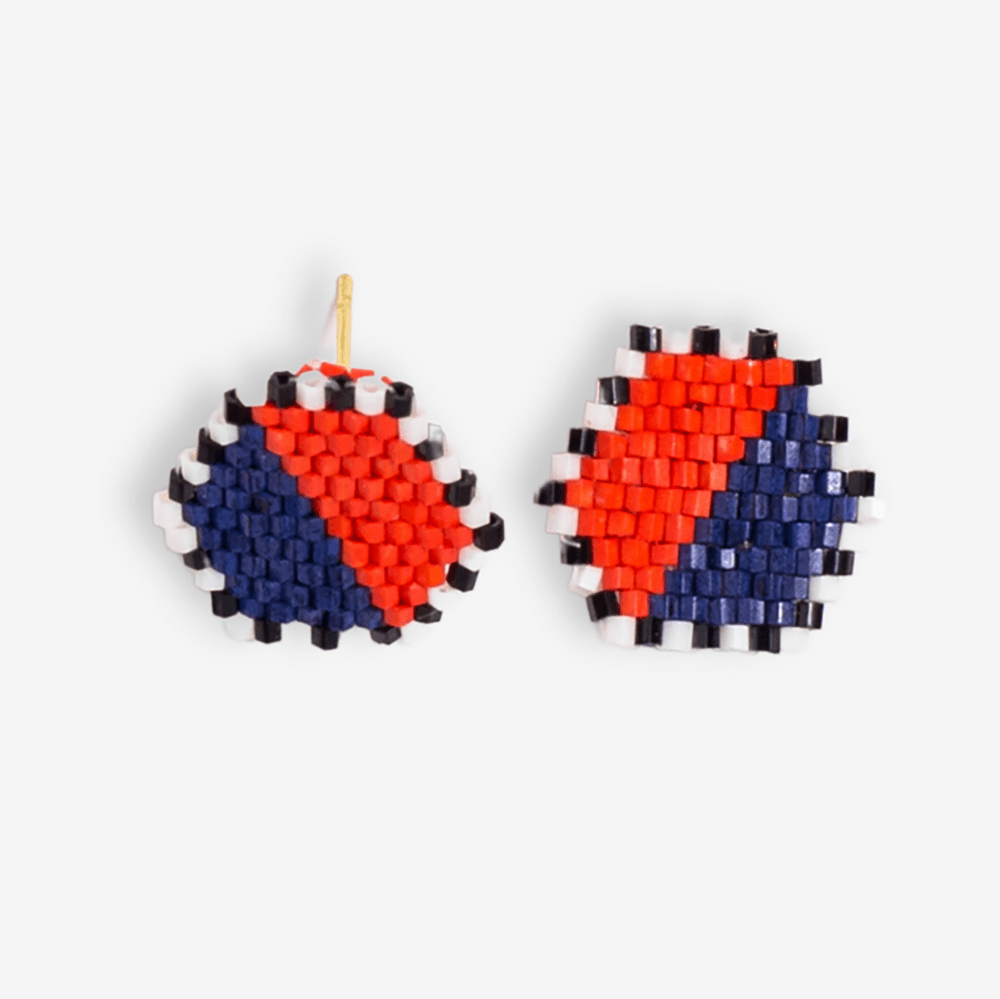 Load image into Gallery viewer, Casey Two Color Hexagon Post Beaded Earrings Navy/Poppy
