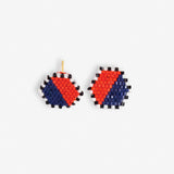 Casey Two Color Hexagon Post Beaded Earrings Navy/Poppy