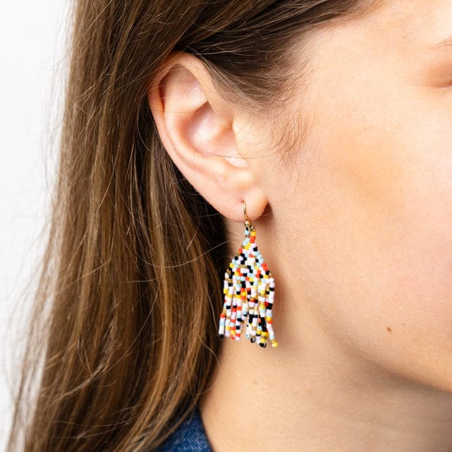 Cassie Mini Confetti Short Fringe Earrings Black Light Blue Lemon Fringe