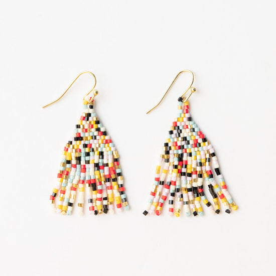 Cassie Mini Confetti Short Fringe Earrings Black Light Blue Lemon Fringe