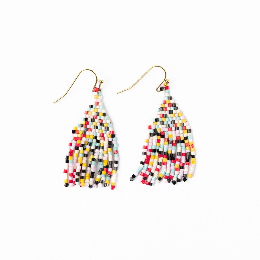 Cassie Mini Confetti Short Fringe Earrings Black Light Blue Lemon Fringe