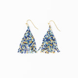 Cassie Mini Confetti Short Fringe Earrings Blue + Gold Fringe