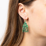 Cassie Mini Confetti Short Fringe Earrings Green + Gold Fringe