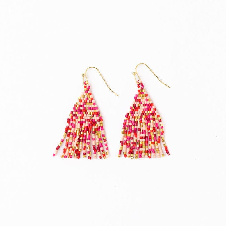 Cassie Mini Confetti Short Fringe Earrings Pink + Gold Fringe