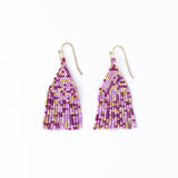 Cassie Mini Confetti Short Fringe Earrings Purple + Gold Fringe