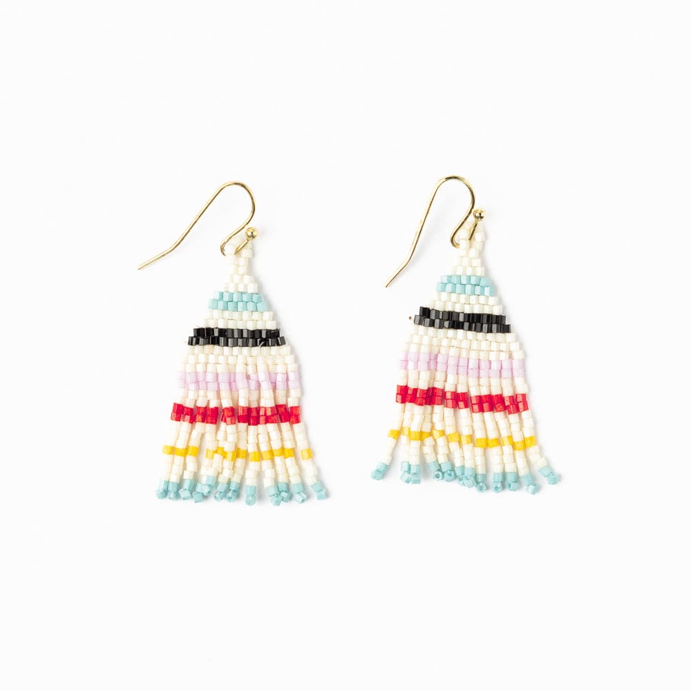 Cassie Mini Stripe Short Fringe Earrings Black Light Blue Lemon Fringe
