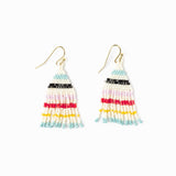 Cassie Mini Stripe Short Fringe Earrings Black Light Blue Lemon Fringe