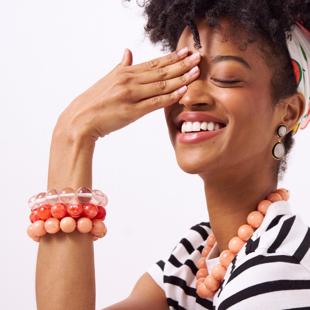 Cece Large Resin Bead Bracelet Coral Stretch