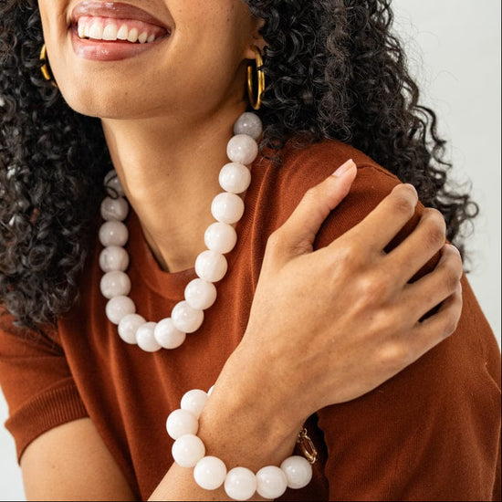 Cece Large Resin Bead Bracelet Milky White Clasp