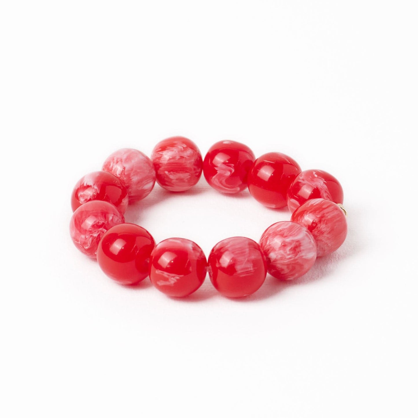 Cece Large Resin Bead Bracelet Red Stretch