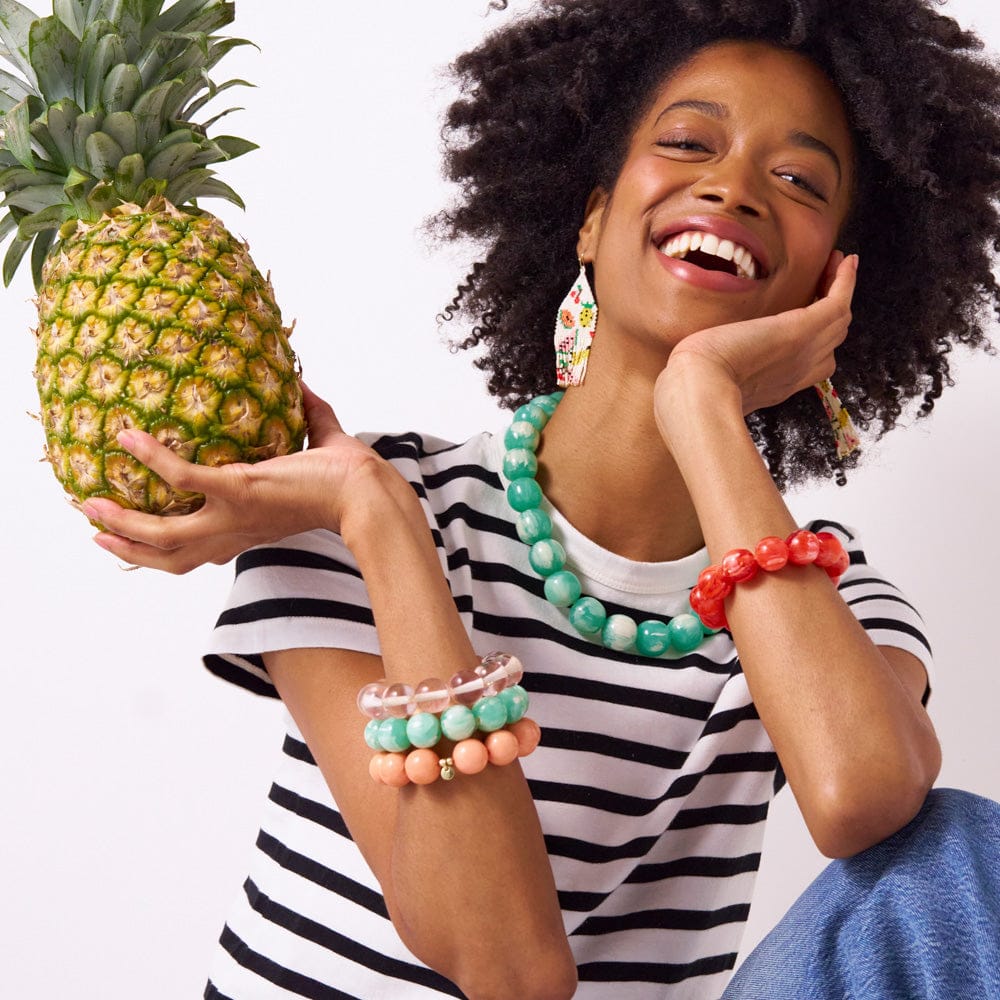 Cece Large Resin Bead Bracelet Red Stretch