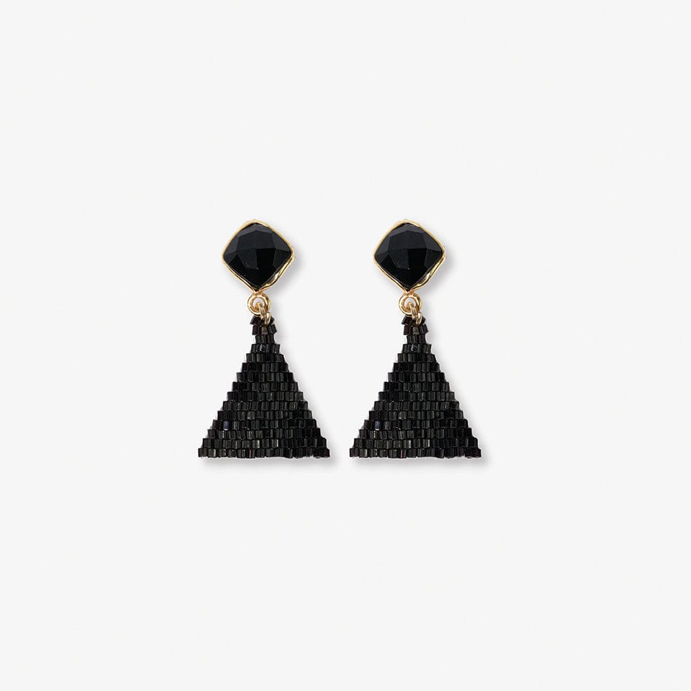 Celia Small Triangle Drop With Semi-Precious Stone Post Earrings Black DROP