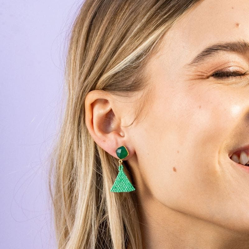 Celia Small Triangle Drop With Semi-Precious Stone Post Earrings Coral