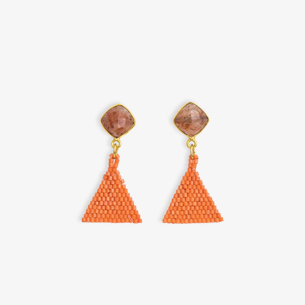 Celia Small Triangle Drop With Semi-Precious Stone Post Earrings Coral