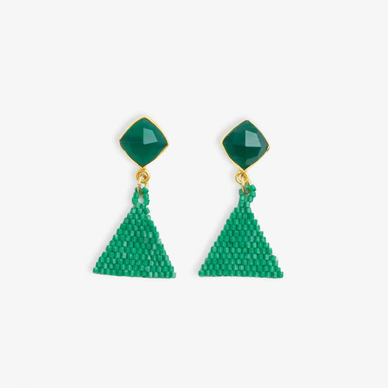 Celia Small Triangle Drop With Semi-Precious Stone Post Earrings Kelly Green