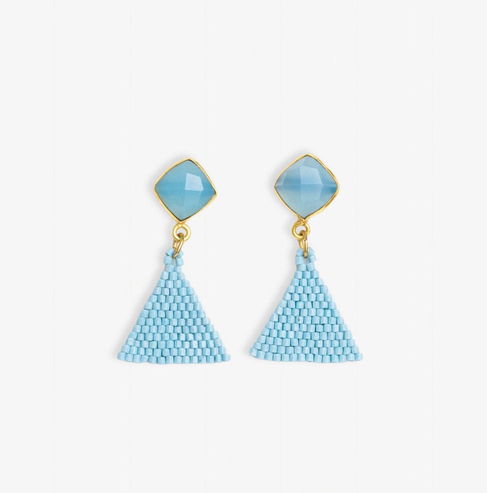 Celia Small Triangle Drop With Semi-Precious Stone Post Earrings Light Blue