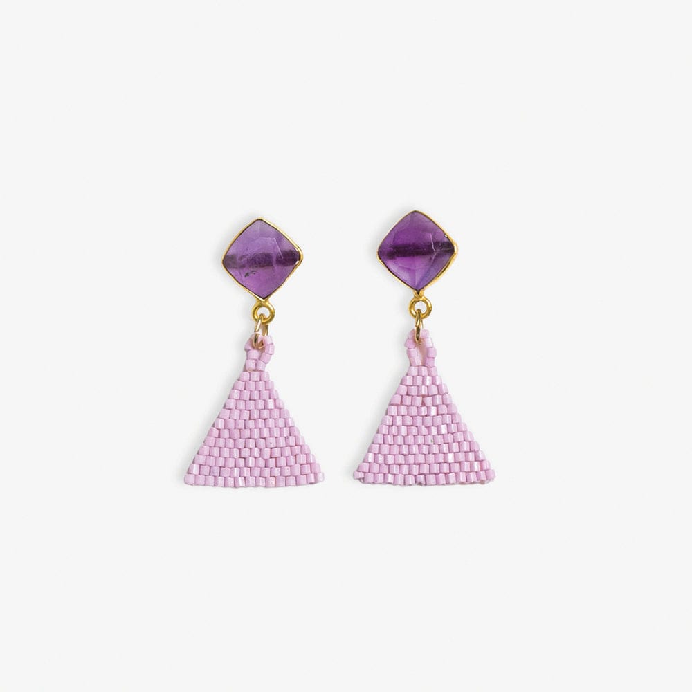 Celia Small Triangle Drop With Semi-Precious Stone Post Earrings Light Lavender