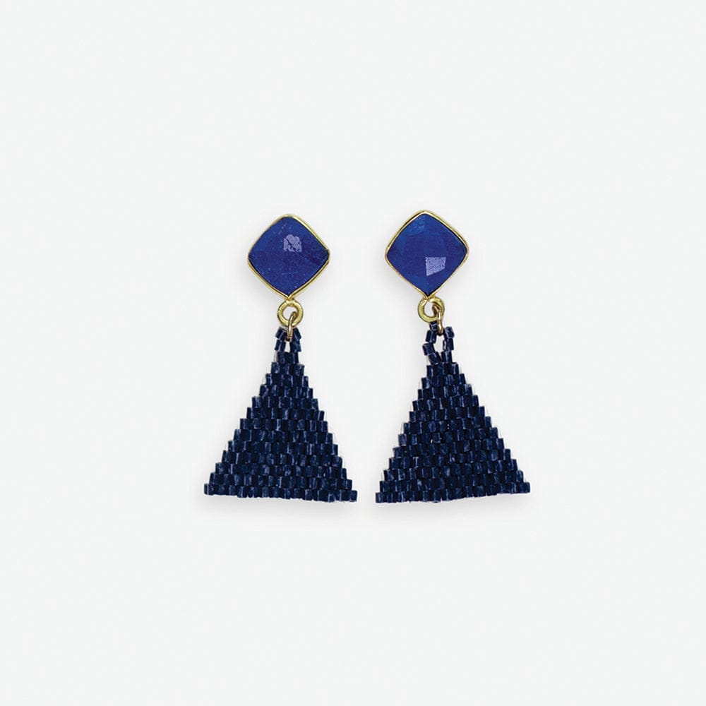 Celia Small Triangle Drop With Semi-Precious Stone Post Earrings Navy DROP