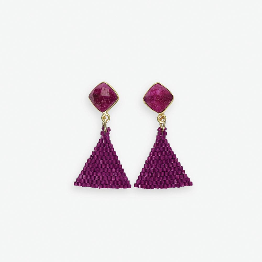 Celia Small Triangle Drop With Semi-Precious Stone Post Earrings Red DROP