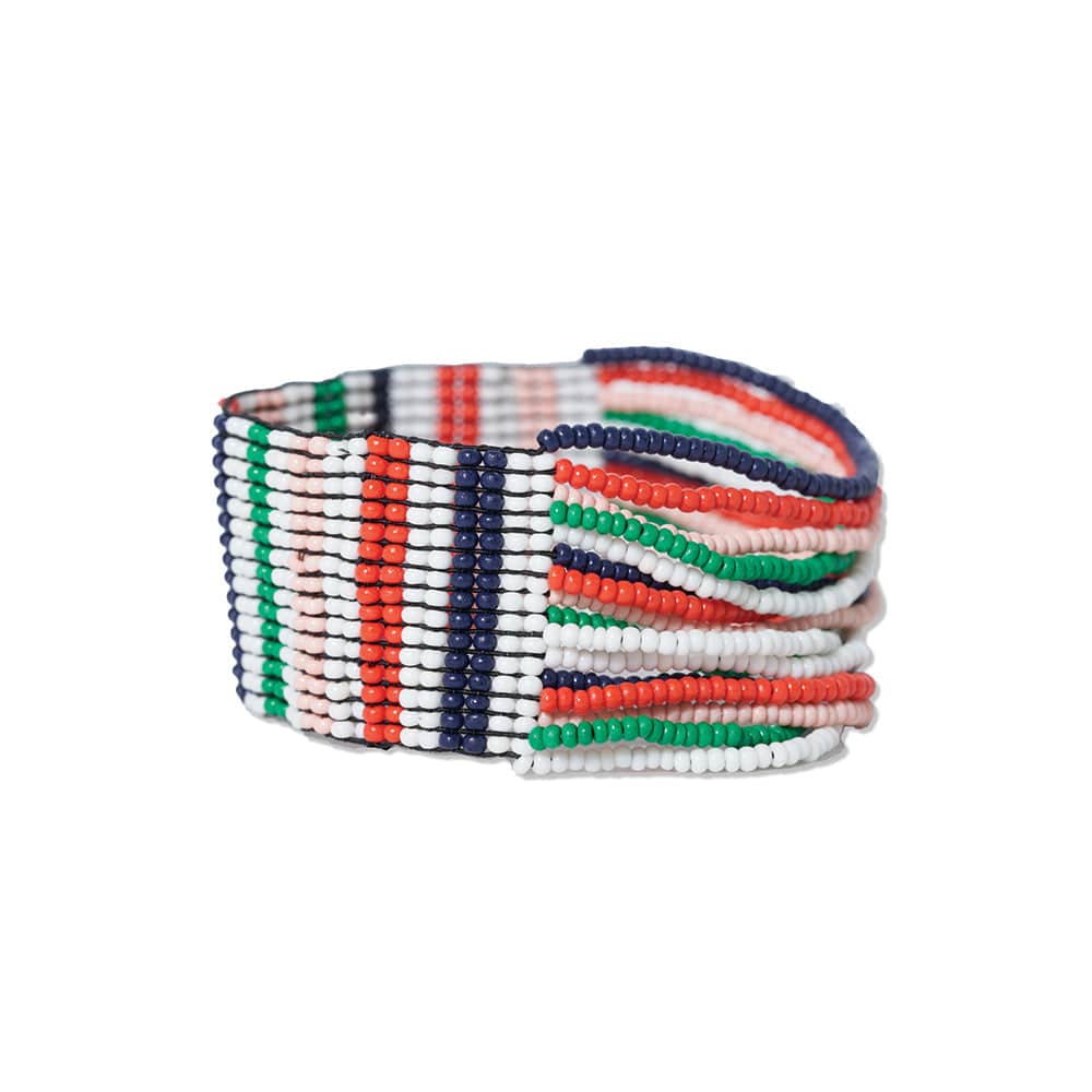 Charlie Vertical Uniform Stripes Half Woven Beaded Stretch Bracelet St. Tropez