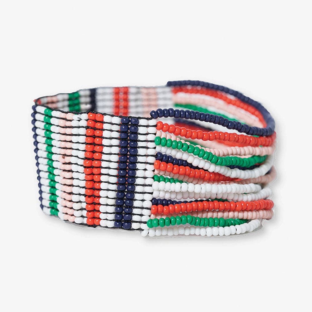 Charlie Vertical Uniform Stripes Half Woven Beaded Stretch Bracelet St. Tropez