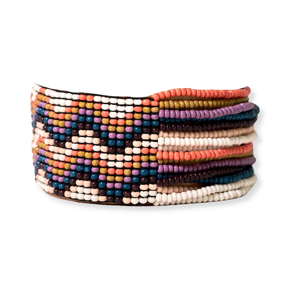 Charlie Wavy Half Woven Beaded Stretch Bracelet Citron + Coral WIDE STRETCH