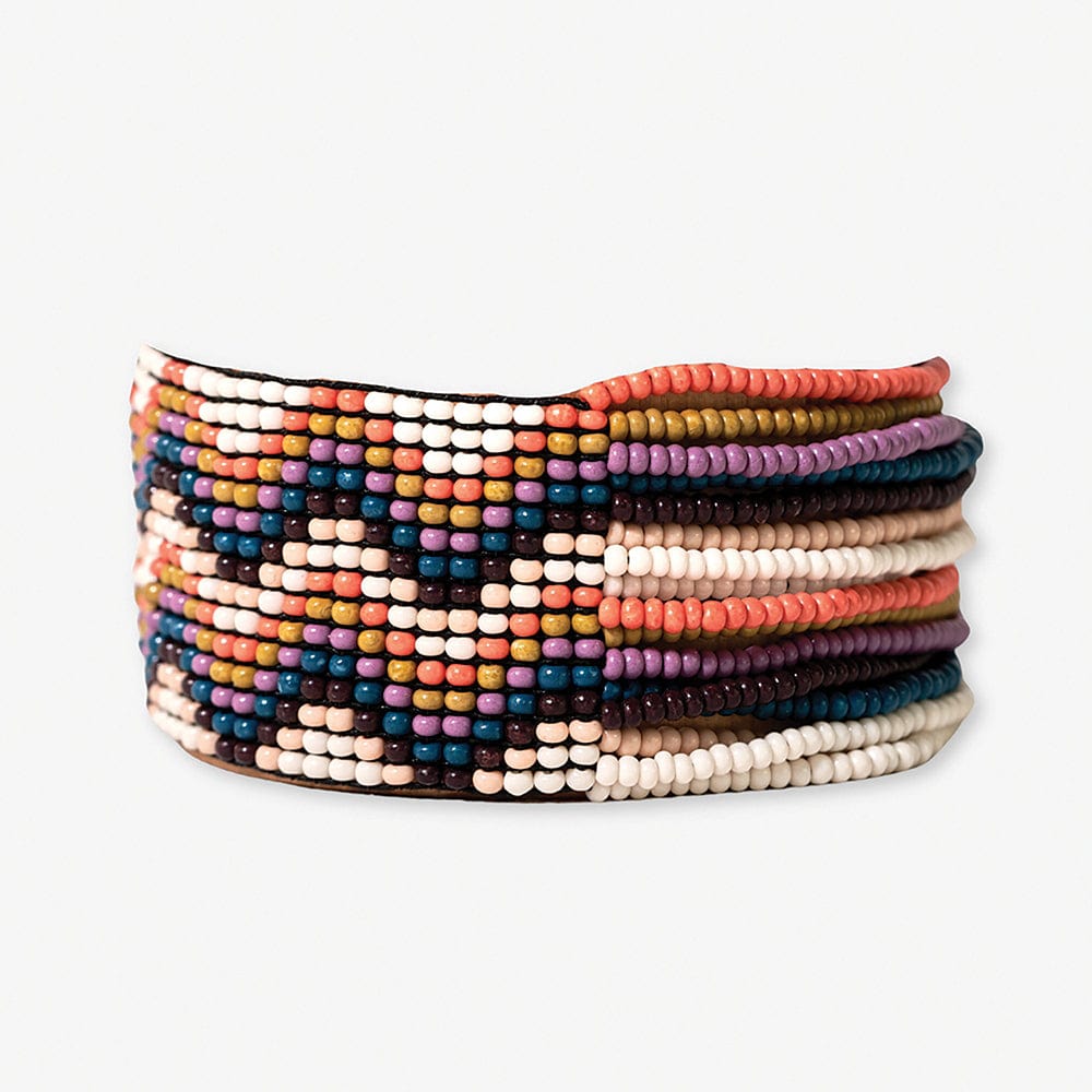 Charlie Wavy Half Woven Beaded Stretch Bracelet Citron + Coral WIDE STRETCH