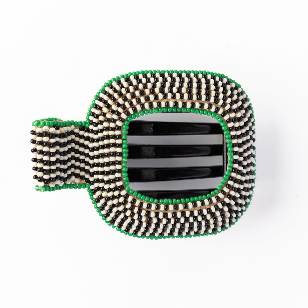 Charlotte Alternating Colors With Solid Edge Flat Hair Clip Green Claw