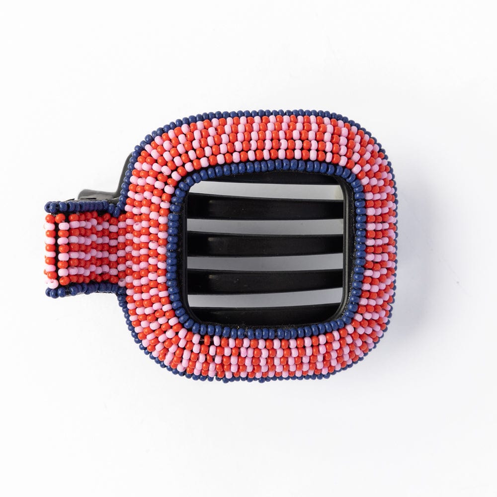 Charlotte Alternating Colors With Solid Edge Flat Hair Clip Navy Claw