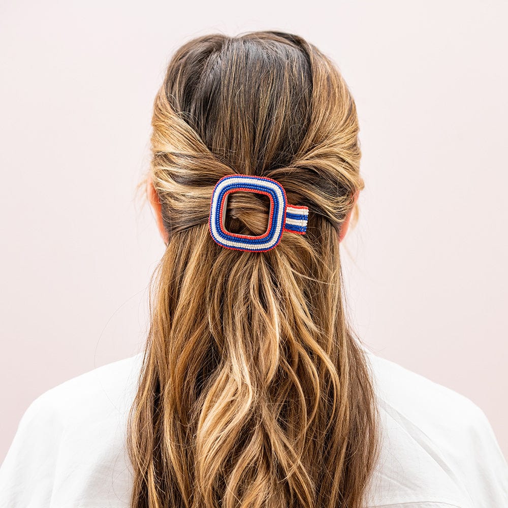 Charlotte Stripe Flat Hair Clip Lapis Claw