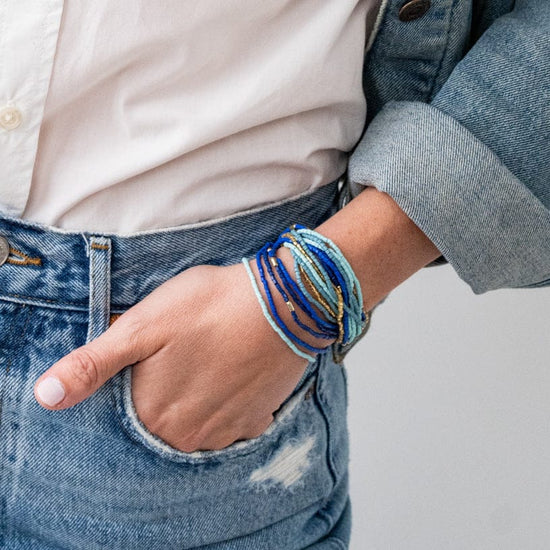 Chelsea 18 Strand Luxe Beaded Bracelet Set Blue Stack